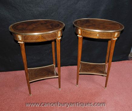 Pair French Empire Oval Side Tables Cocktail Accent Table Pair French Empire Oval Side Tables Cocktail Accent Table