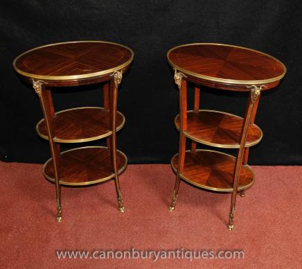 Pair French Empire Tiered Side Accent Tables Ormolu Goats Head