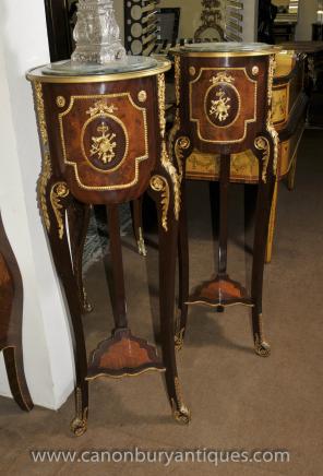 Pair French Louis XV Tall Pedestal Tables Side Column Pair French Louis XV Tall Pedestal Tables Side Column
