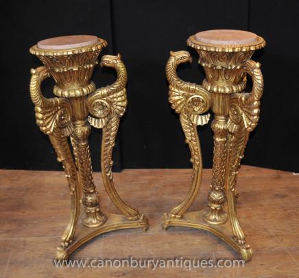Pair Louis XV Gilt Pedestal Stands Table Swan Neck Arms Pair Louis XV Gilt Pedestal Stands Table Swan Neck Arms
