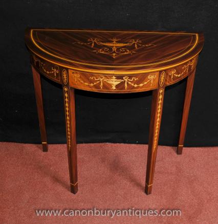 Pair Mahogany Sheraton Console Tables Demi Lune Regency Table Pair Mahogany Sheraton Console Tables Demi Lune Regency Table