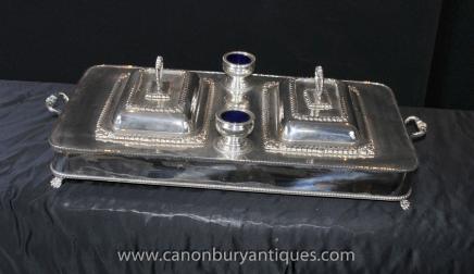 Victorian Sheffield Silver Plate Food Warmer Plate Charger Cruet 