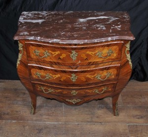 Antique French Empire Chest Drawers Bombe Form Marquetry Commode