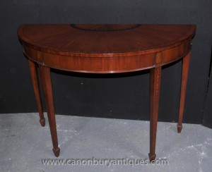 English Sheraton style demi lune console table