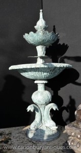 French Bronze Dolphin Serpent Fountain Verdis Gris Water Feature