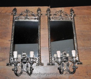 French Classical Silver Plate Girandole Mirrored Sconce Applique Wall Light