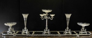 Large Victorian Silver Plate Centrepiece Epergne Cut Glas Vase Dish Bowl Dining Set