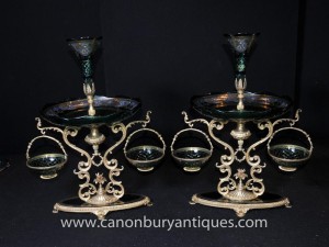 Pair Cut Glass French Empire Epergnes Centrepiece Stands