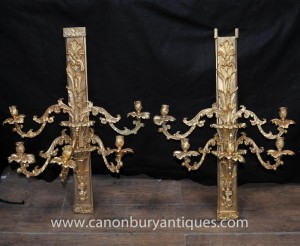Pair French Louis XV Rococo Wall Sconces Lights Appliques Ormolu