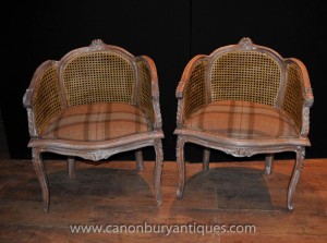 Pair French Regency Arm Chairs Bergere Rattan Fauteils