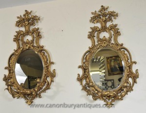 Pair French Rococo Girandole Mirrors Mirrored Candelabras Louis XVI