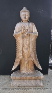 Hand Carved Burmese Buddha Statue Lotus Flower Base Buddhist Art Buddhism