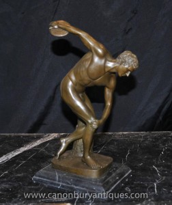 Italian Bronze Nude Discus Thrower Statue Male Athlete