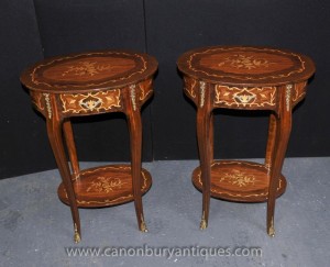 Pair Louis XV Side Tables French End Table Marquetry Inlay