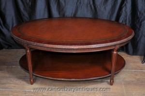 Regency Oval Coffee Table Mahogany Leather Top Tables