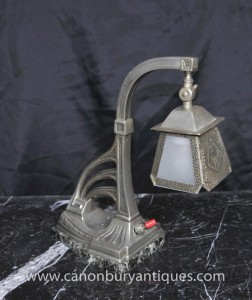Art Nouveau Silver Plate Table Lamp Light Pewter