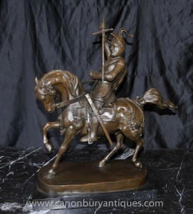 English Bronze Knight Horseback Statue Horse Knights Templar Soldier Signed
