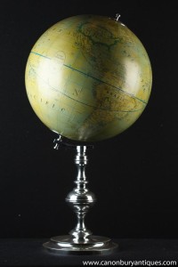 French Silver Plate Globe World Map Terrestre