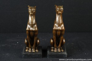 Pair French Art Deco Bronze Greyhounds Greyhound Dog Statue