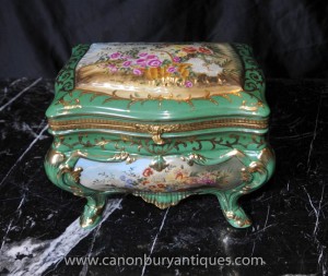 Sevres Porcelain Jewellery Box Trinket Floral Casket