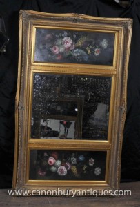 Victorian Mantle Mirror Oil Painting Gilt Frame Floral Still Life