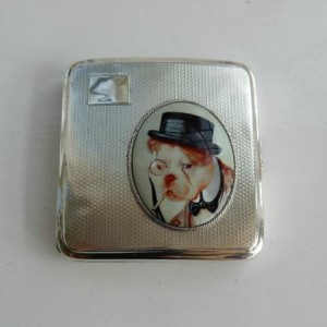 Antique HMS Silver Pug Dog Cigarette Case