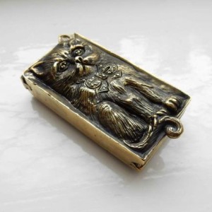 Brass & Marcasite Cat in Box Vesta 