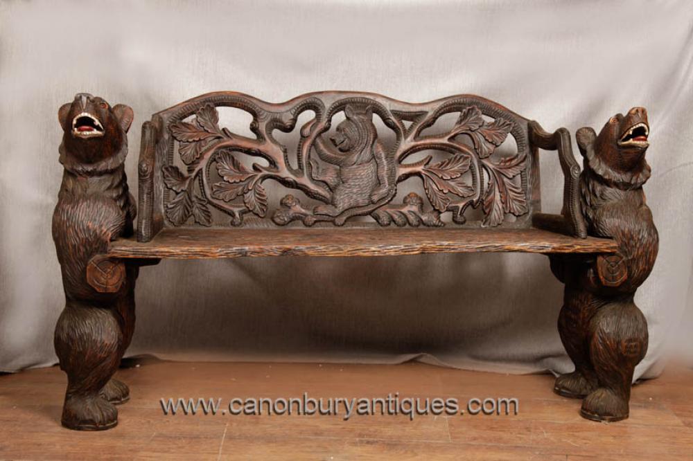 German Black Forest Hand Carved Bear Bench Seat
