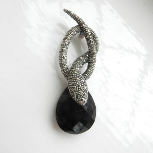 Large Silver & Onyx Serpent Twist Pendant