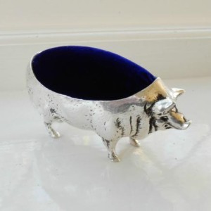 Large Silver Plate Pig Pin Cushion