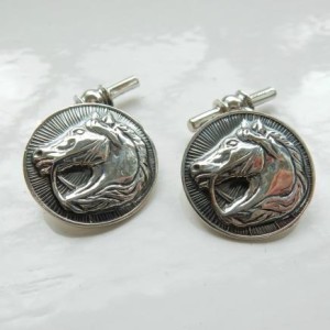 Pair Solid Silver Horse Cufflinks 