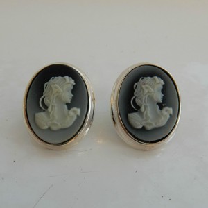 Silver Classic Lady Cameo Earrings 