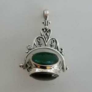 Silver Jade Onyx & Amber Pendant
