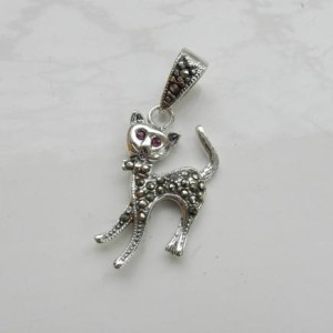 Solid Silver Cat Wearig Bow Tie Pendant