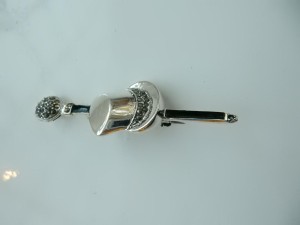 Sterling Silver & Enamel Cabaret Hat & Cane Brooch 
