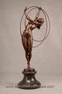 Art Deco Bronze Hoop Dancer Statue Figurine 1920s Flapper