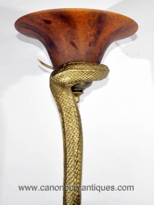 Art Deco Bronze Snake Floor Lamp Edgar Brandt Lights Alabaster Shade Tentation