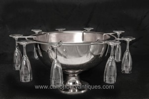 English Sheffield Silver Plate Champagne Glass Ice Bucket Set Punch Bowl