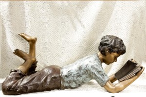 Lifesize Bronze Reading Boy Statue Garden Art Figurine