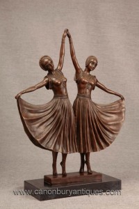 Pair Art Deco Twin Dancer Bronze Figurines by Chiparus