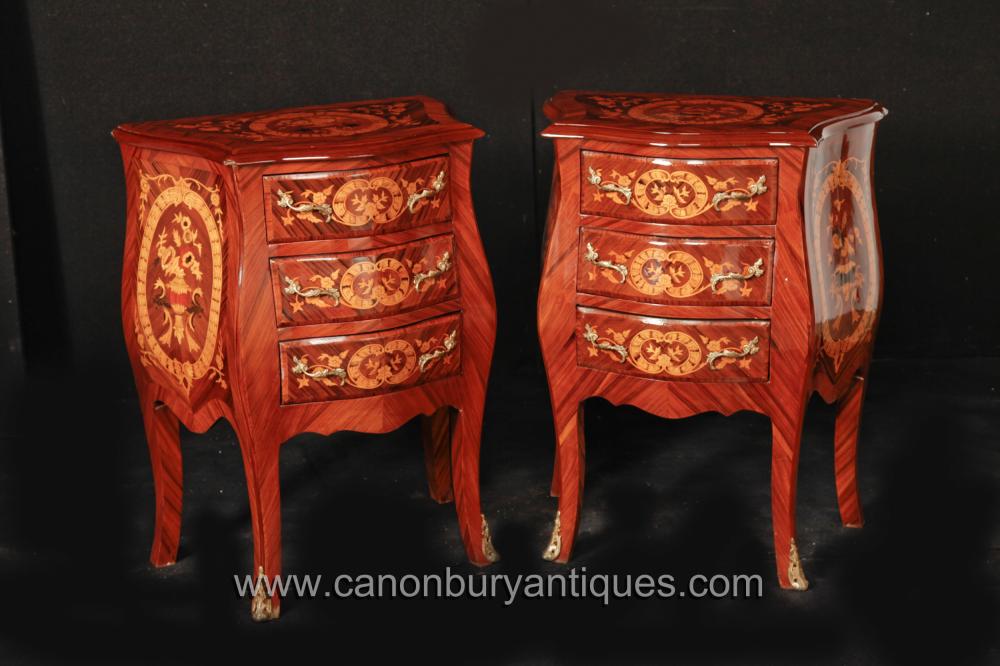 Pair French Louis XVI Bombe Nightstands Bedside Chests
