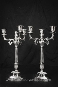 Pair Victorian Silver Plate Candelabras Corinthian Column Candles