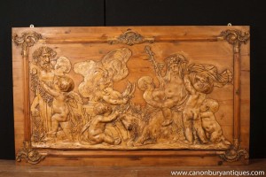 Hand Carved Flemish Pine Cherub Panel Plaque Frieze Architectural Antiques