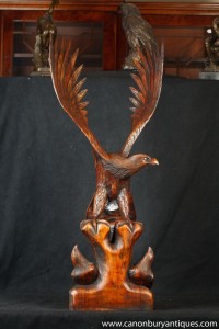 Large Hand Carved Wood American Eagle Feeding Chicks
