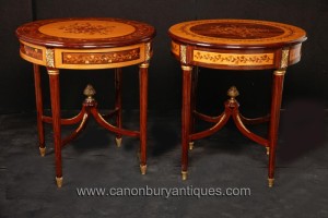 Pair Louis Philippe Side Cocktail Tables with Inlay
