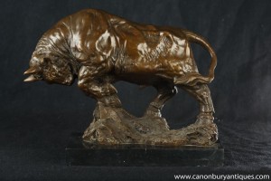 Spanish Bronze Charging Bull Statue Ram Goat