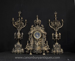 Antique French Empire Clock Garniture Set Candelabras Ormolu