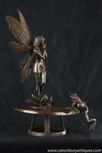 Art Nouveau Bronze Fairy Frog Water Fountain Pixie
