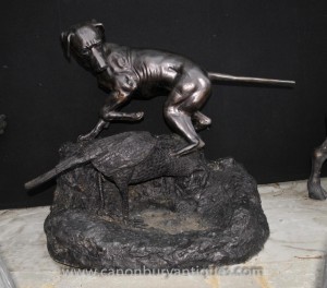 Big French Bronze Dog Fowl Hunting Hunt Scene PJ Mene