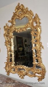 Big French Louis XV Gilt Pier Mirror Intricate Frame Dove